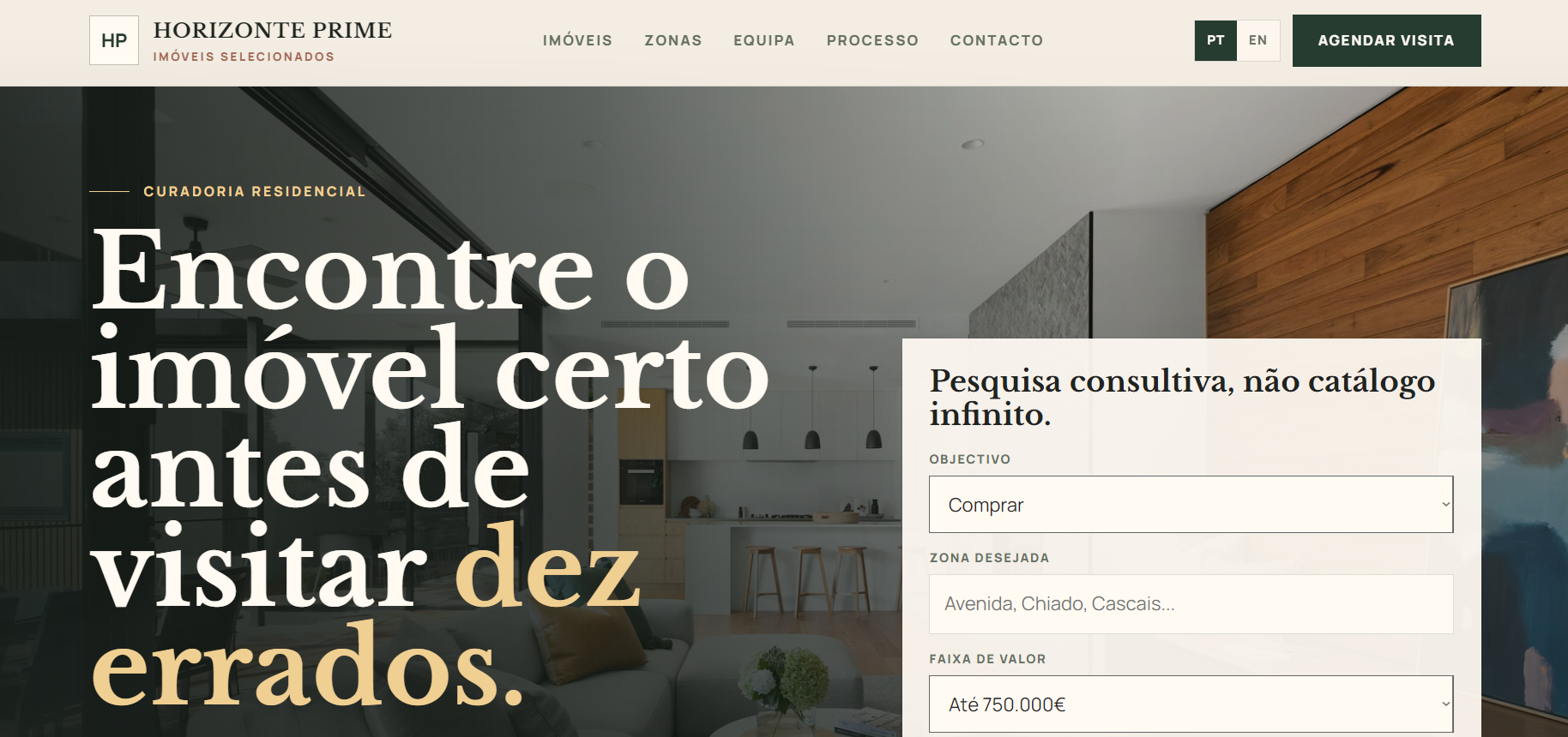 Demonstração premium de website para imobiliária