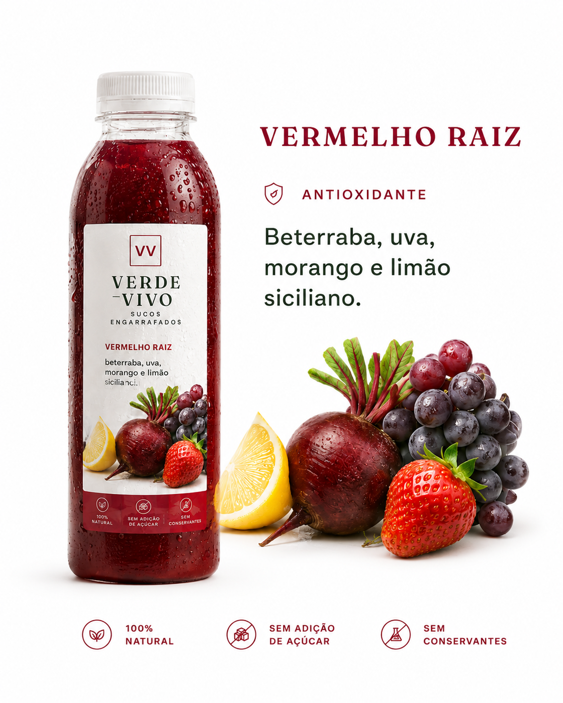 Sabor Vermelho Raiz com beterraba, uva, morango e limão siciliano